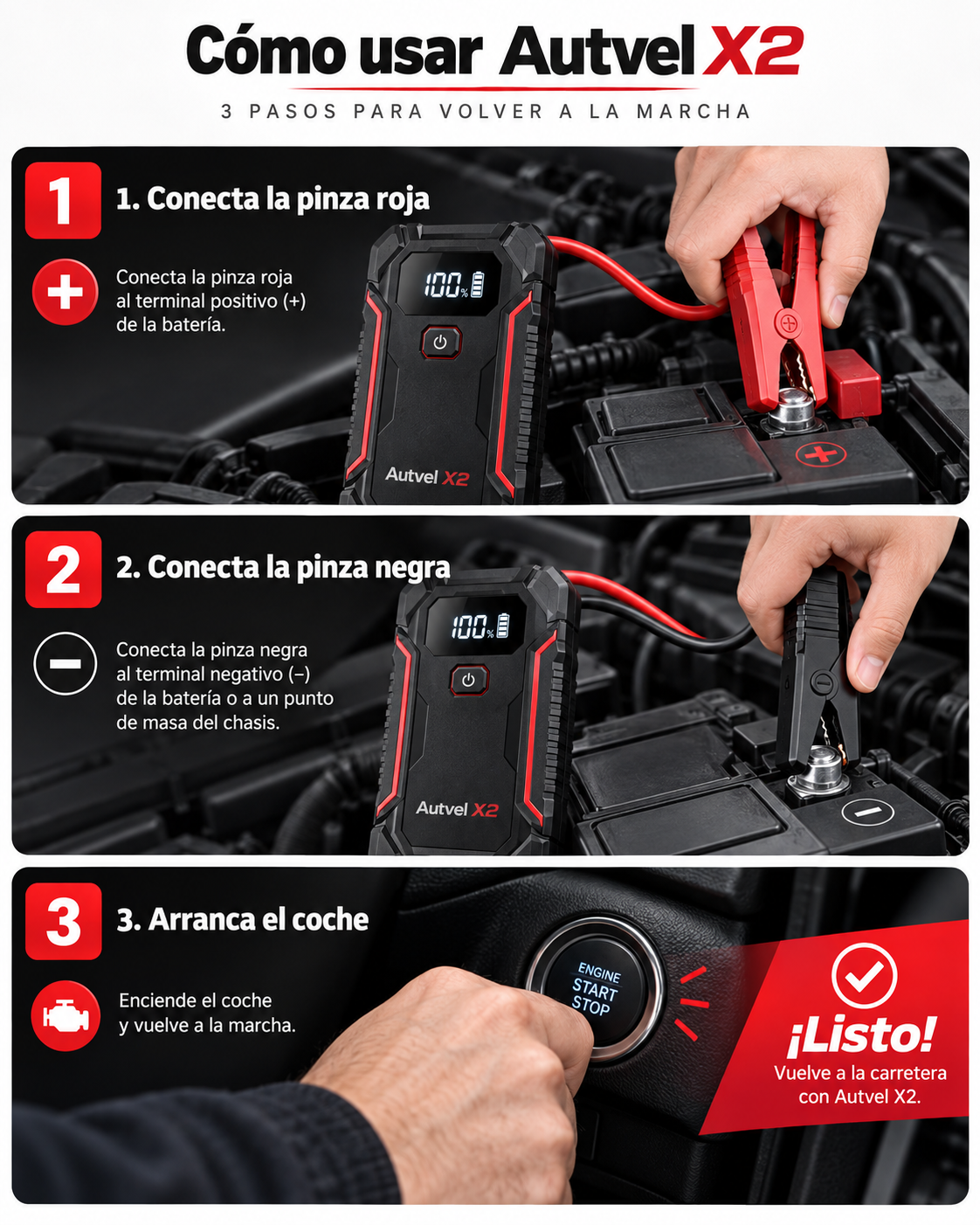 Autvel Rescue 2X — Arrancador de batería y compresor de aire para coche