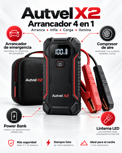 Autvel Rescue 2X — Arrancador de batería y compresor de aire para coche